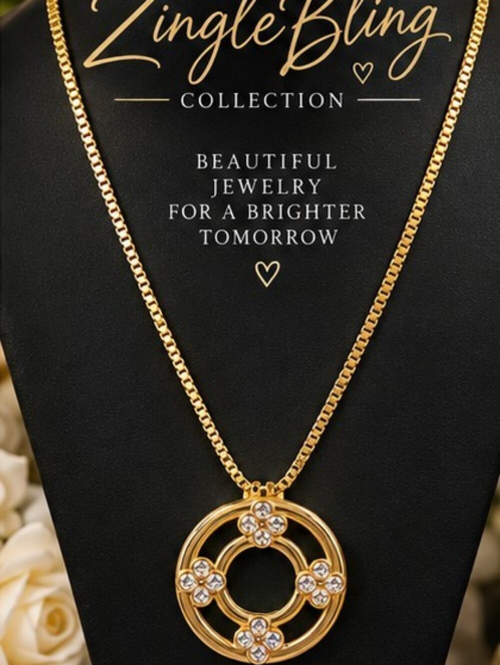 Gold Over Stainless Steel CZ Open Circle Pendant Box Chain Necklace